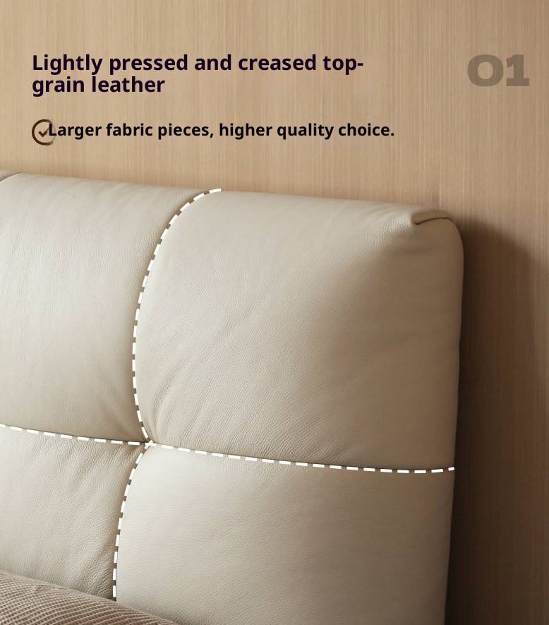 Genuine Leather Top Layer Cowhide Soft Suspension Bed with Lighting