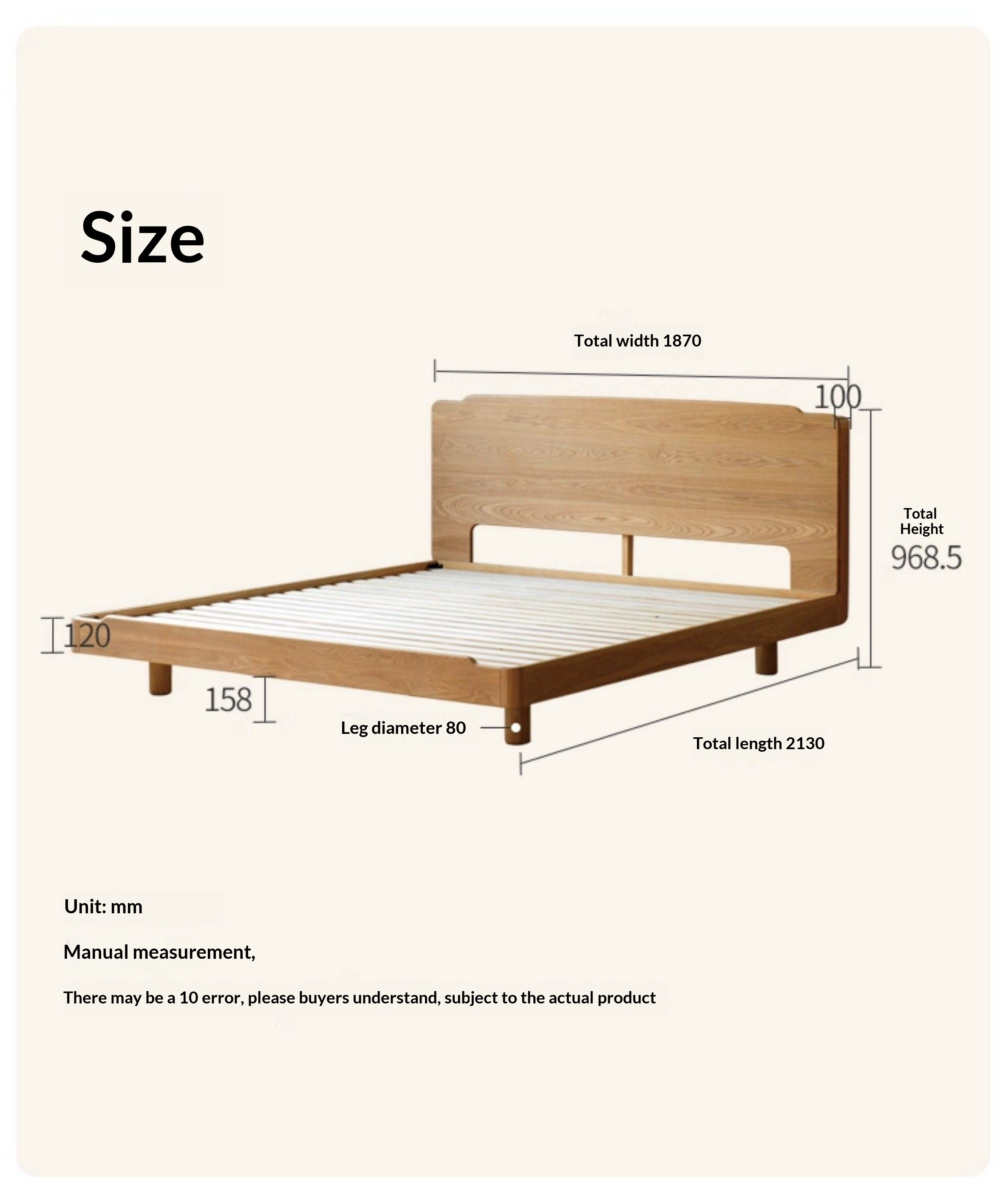 Ash Solid Wood Floating Bed — Large Slab, Simple Modern Design