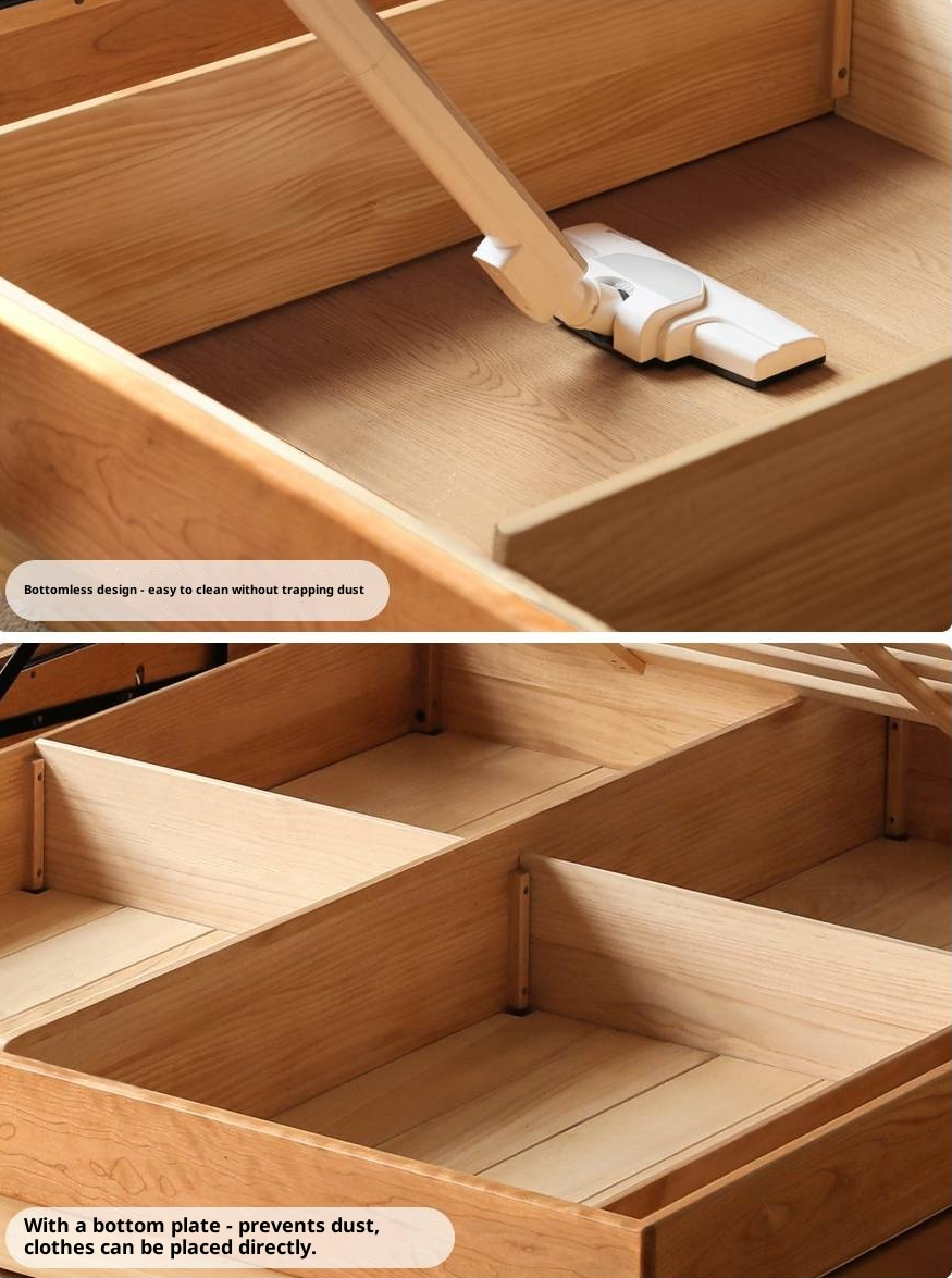 Cherry Solid Wood Floating Platform Box Bed, Headboard-Free Bed