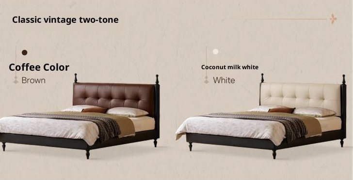 Luxury Genuine Leather Soft Backrest Bed, American Retro Style