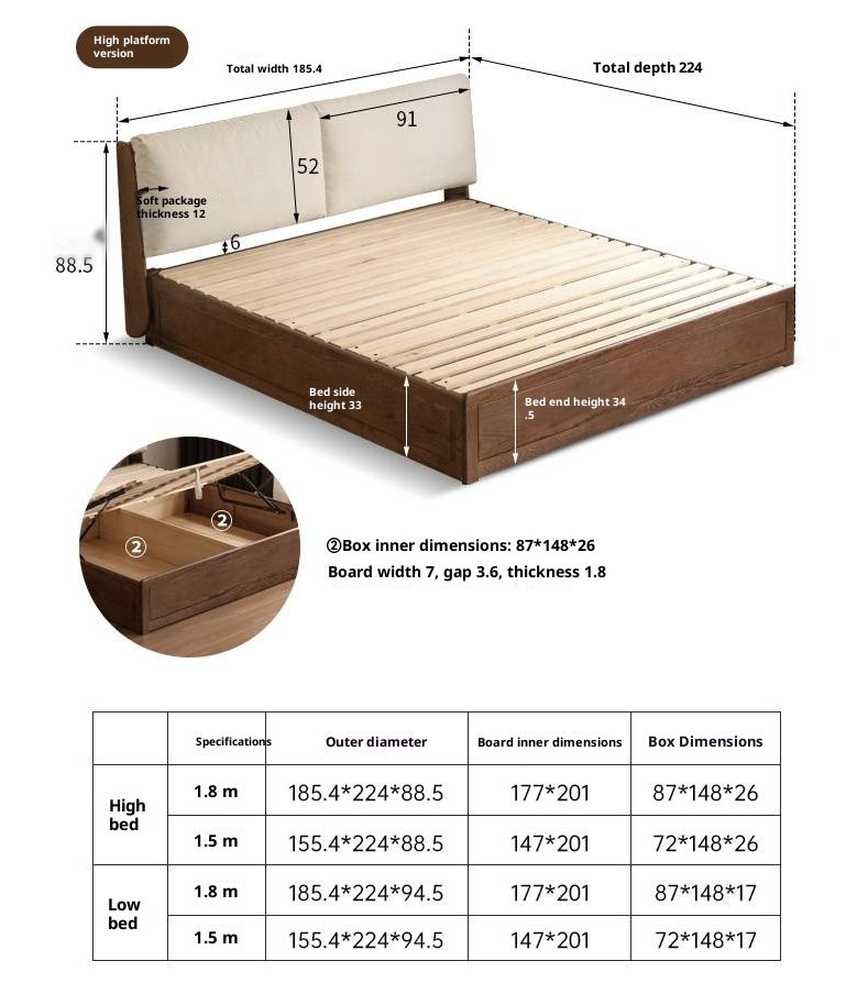 Oak Solid Wood Modern Simple Fabric Soft-Padded Box Bed