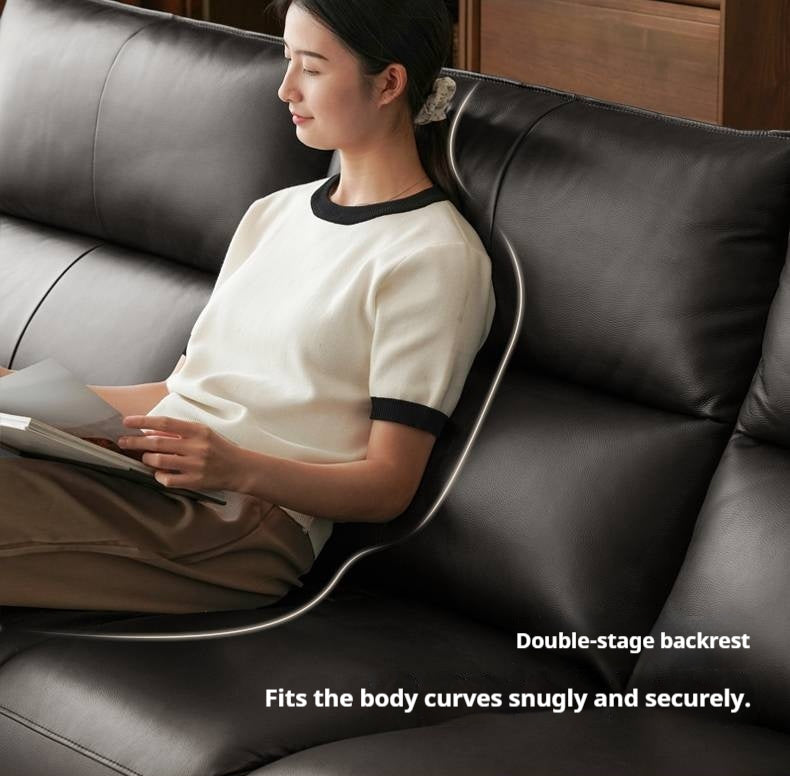 Genuine Leather Sofa Zero-Wall Electric Recliner with Extendable Function and Piano-Key Controls