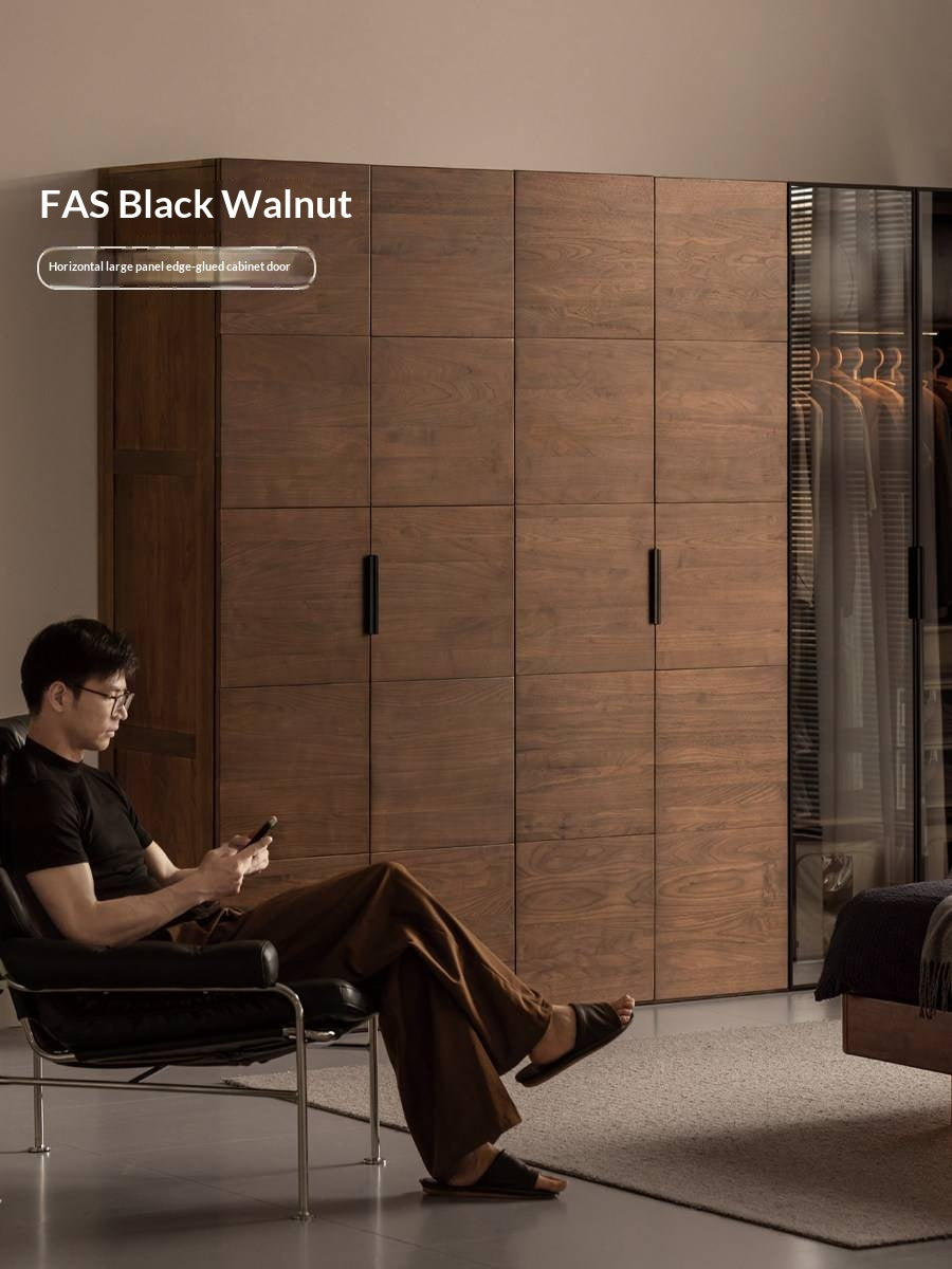 Black Walnut Solid Wood Wardrobe Combination Storage Cabinet