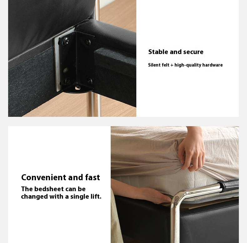 Genuine Leather Italian Style Light Luxury Black Bed