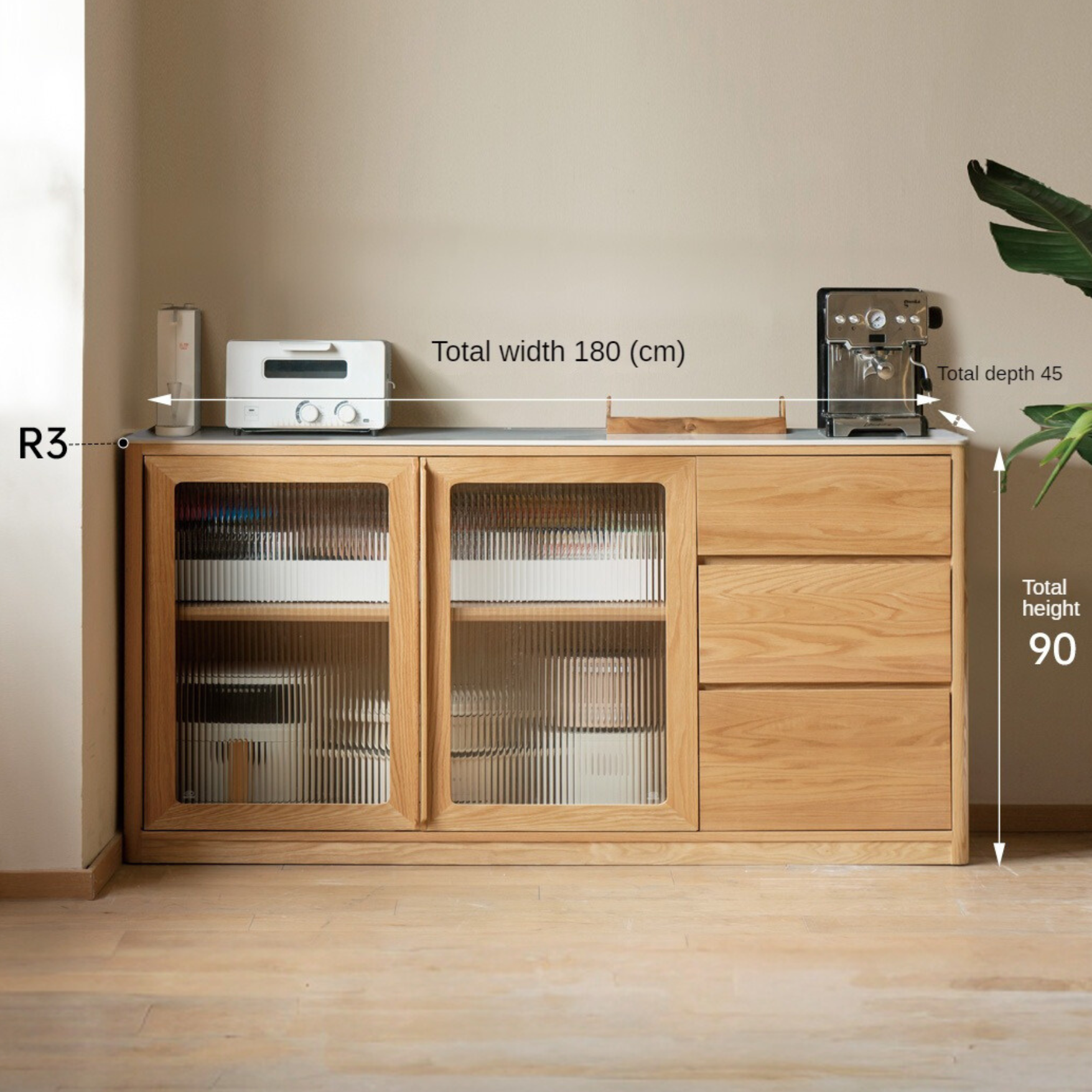 Oak solid wood rock board storage sideboard,