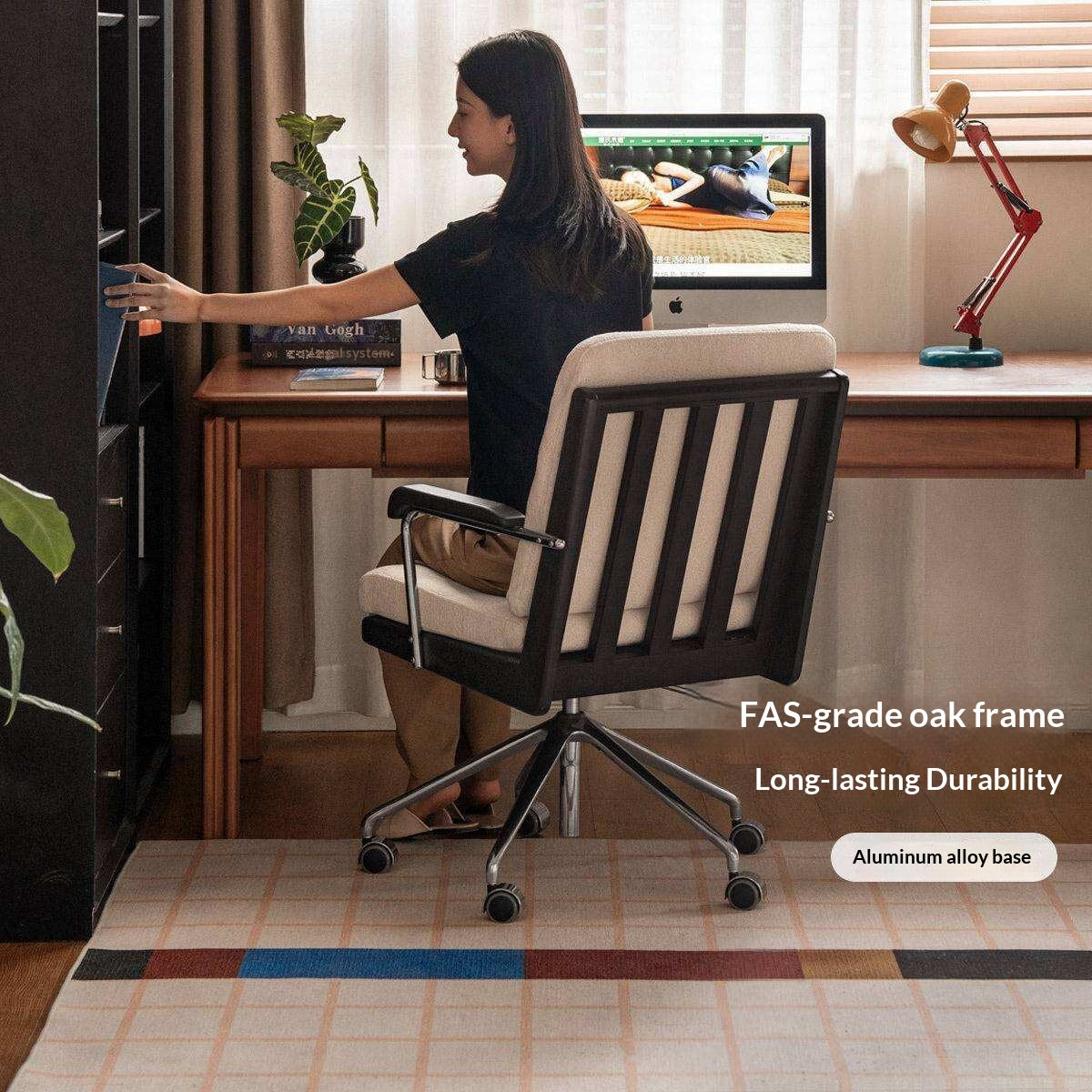 Oak Solid Wood Office Chair with Adjustable Back and Ergonomic Design