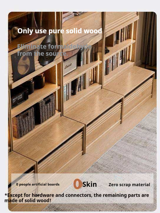 Ash Solid Wood Bookshelf with Wall Mounted Display Cabinet Design