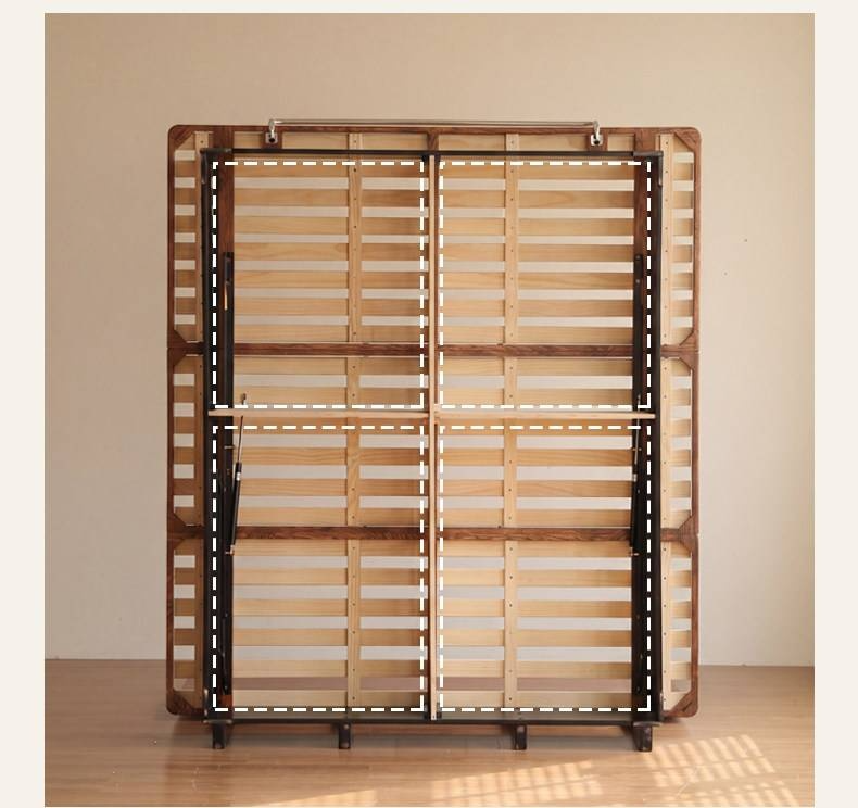 Oak Solid Wood Mid-Century Floating Storage Bed with Lift-Up Storage Box