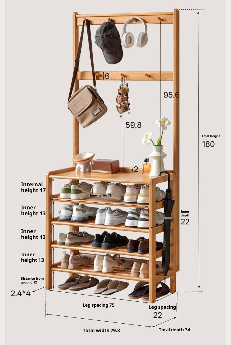 Solid Rubberwood Modern Minimalist Multi Layer Shoe Rack