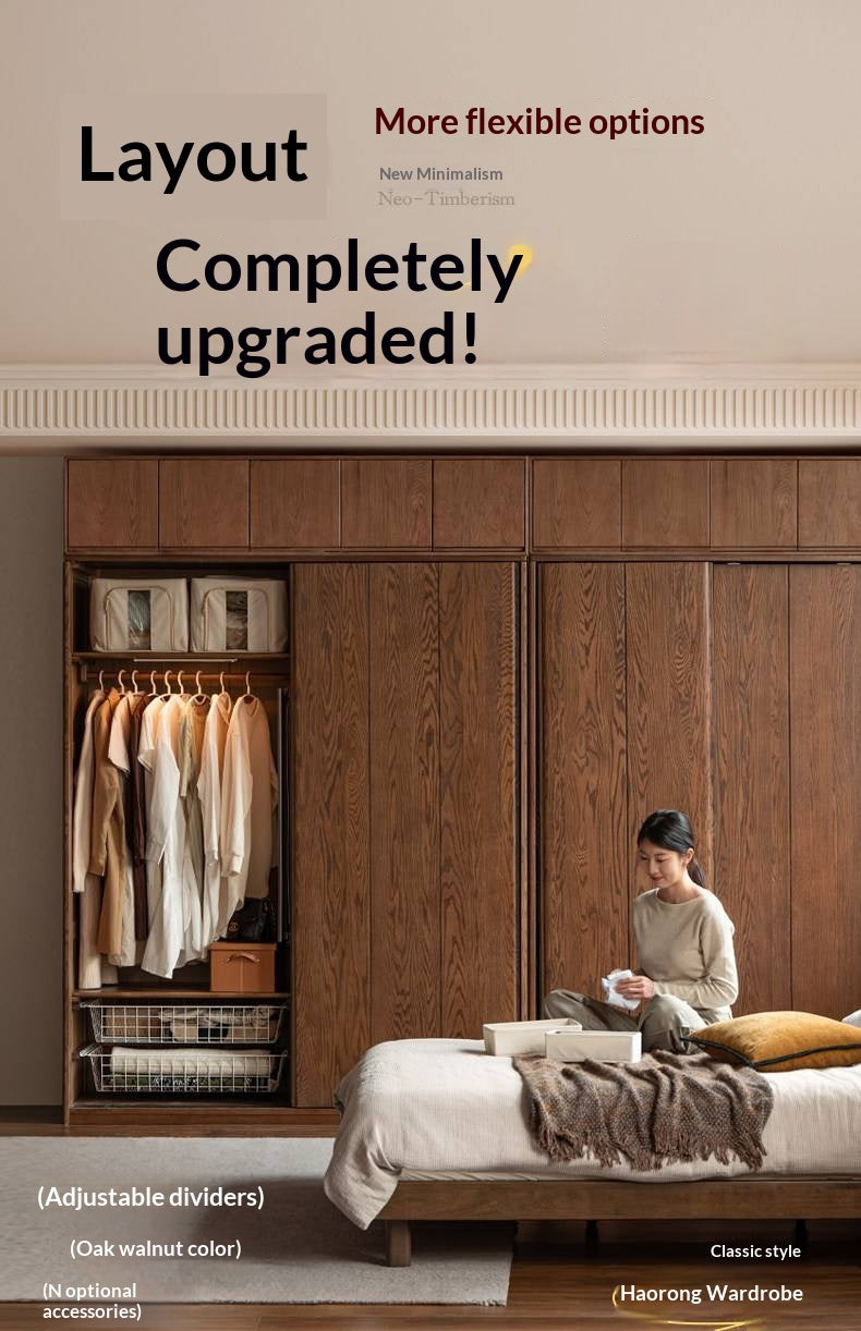 Oak Solid Wood, Solid RubberWood  Modern Style Wardrobe
