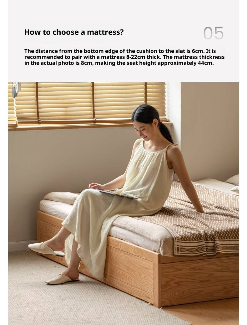 Oak Solid Wood Genuine Leather,  Eco-leather Box Bed