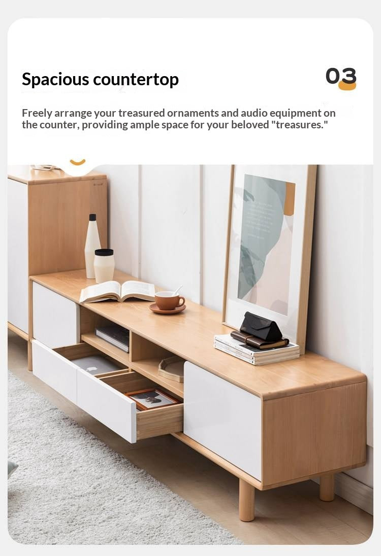 Oak Solid Wood TV Cabinet with Storage.