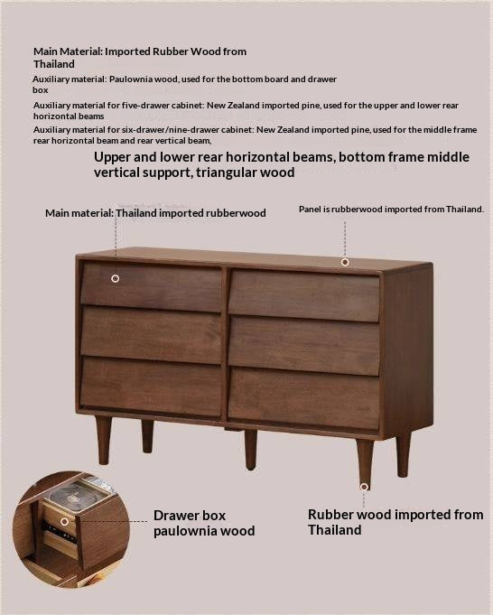 Solid Rubberwood Antique Style Chest of Drawers