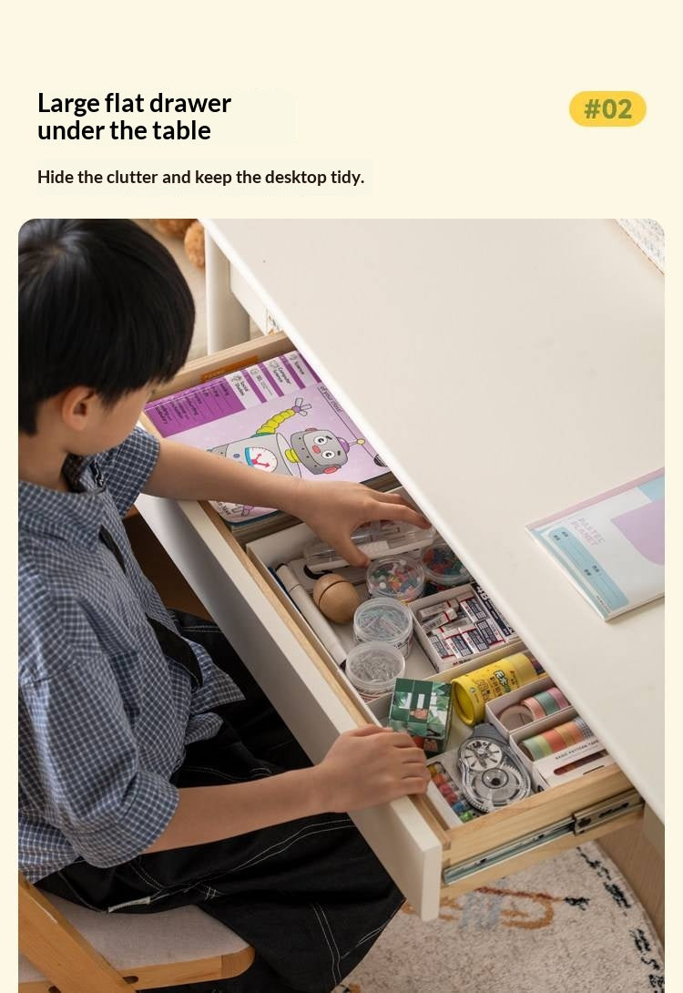Solid Rubberwood Kids Elevated Learning Cream Drawer Table