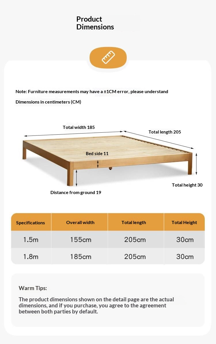 European Beech Solid Wood Platform Bed — Headboard-Free, Simple Design