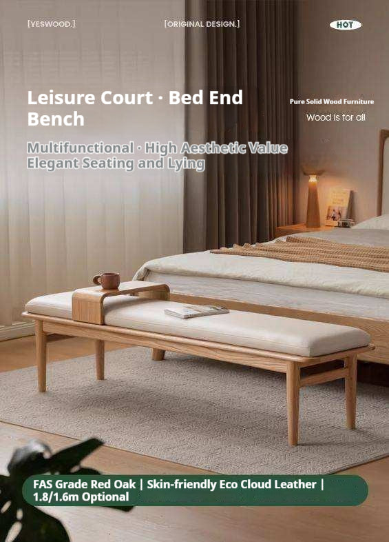 Oak Solid Wood Modern Long Soft Bench