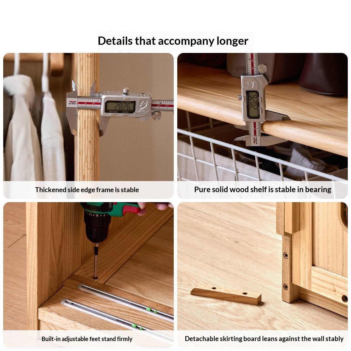 Oak Solid Wood Wardrobe with two-tone Sliding Doors
