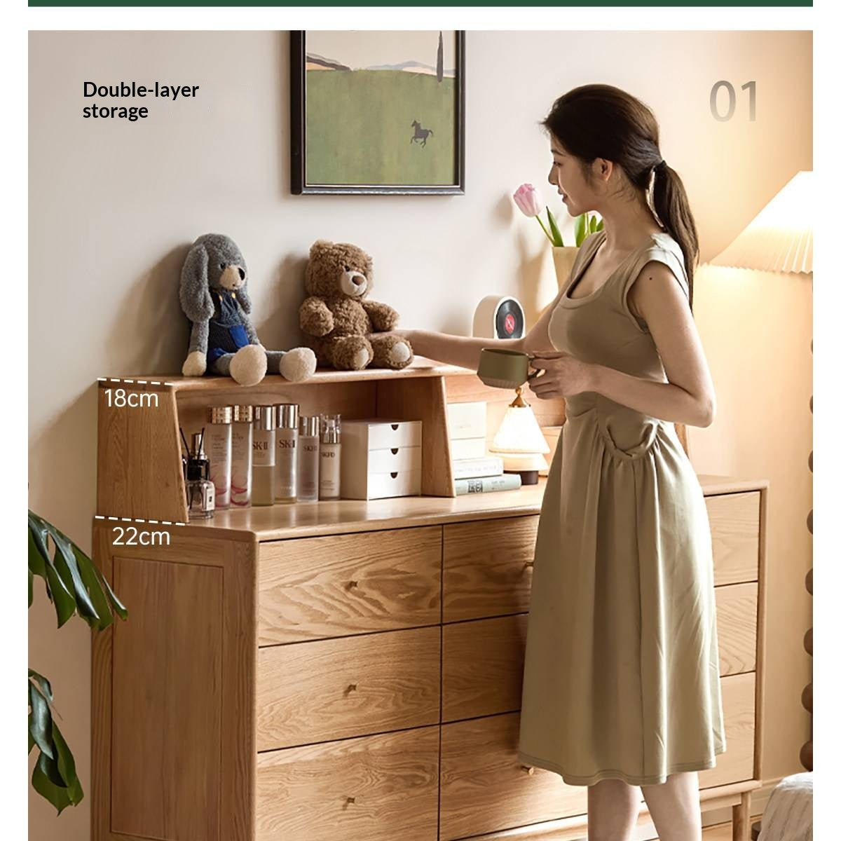 Oak Solid Wood Desktop Storage Rack Hutch Top Organizer