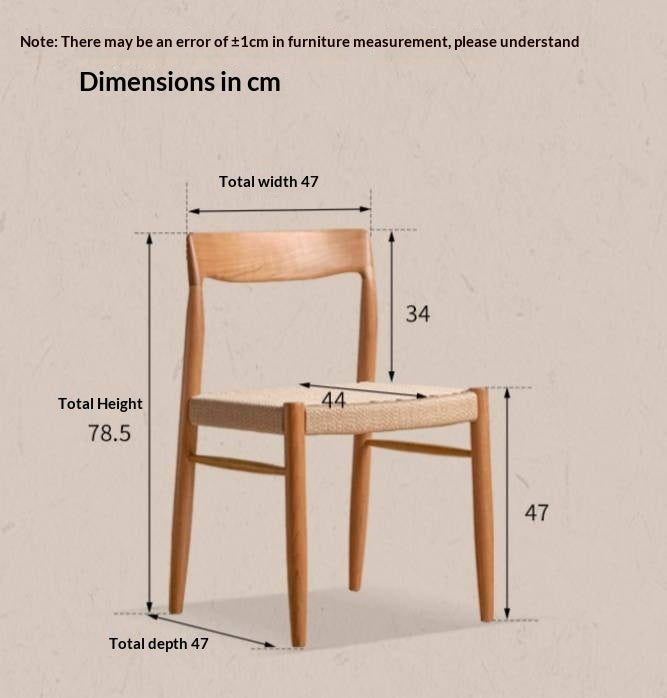 4 pcs -Cherry Solid Wood Dining Chair with Woven Cord Seat, Scandinavian Modern