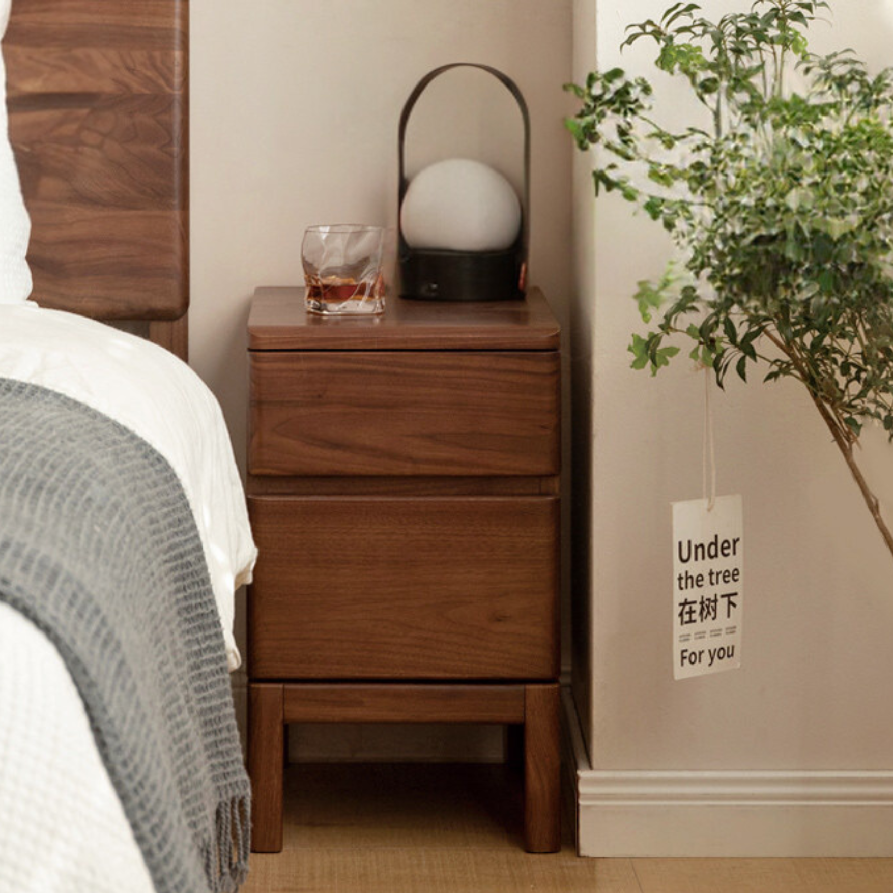 Black walnut, Ash solid wood bedside storage cabinet