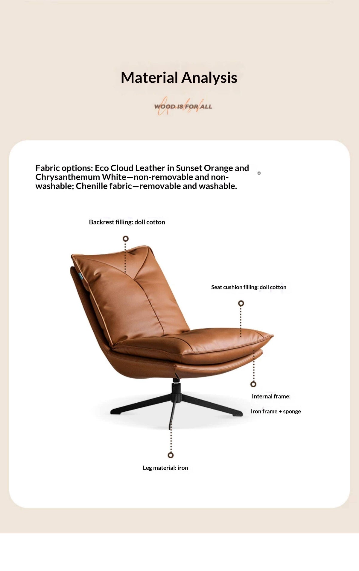 Organic Leather 360° Swivel Lounge Chair
