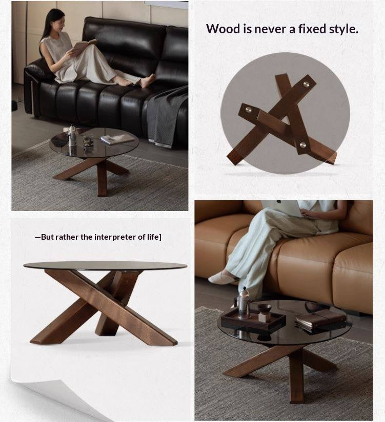 Ash Solid Wood Italian Light Luxury Round Glass Table