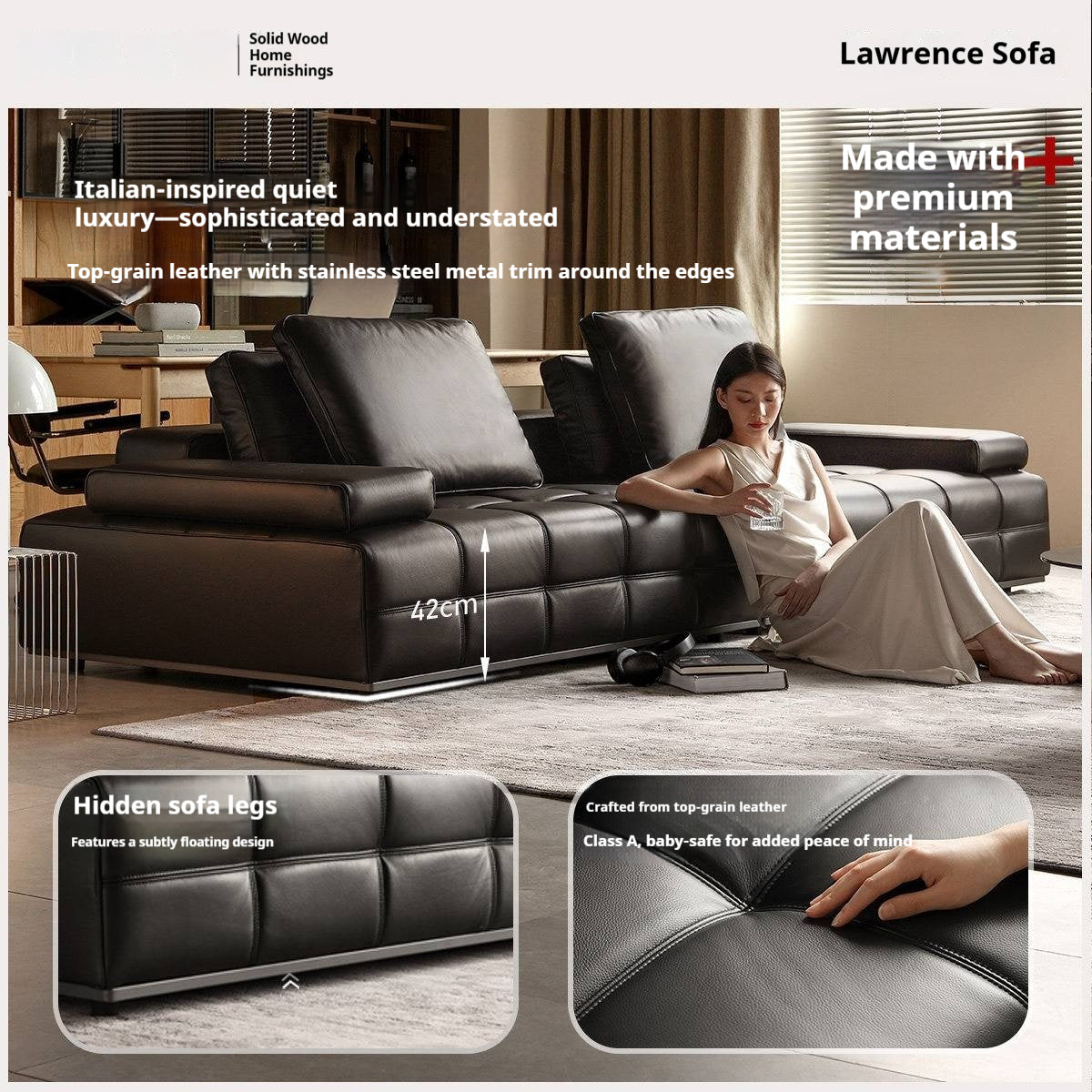 Genuine Leather Lawrence Italian Modern Sofa