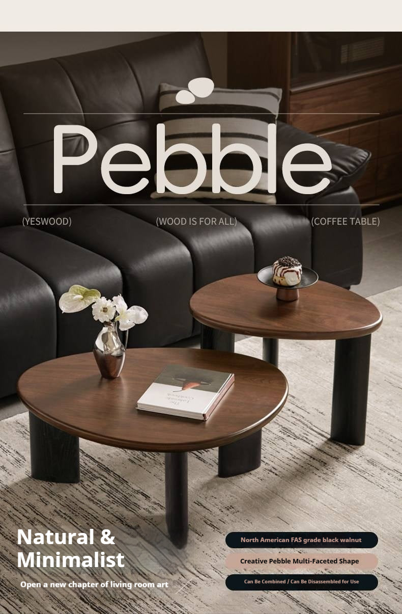 Black Walnut Solid Wood Organic Shape Coffee Table Set, Italian Style