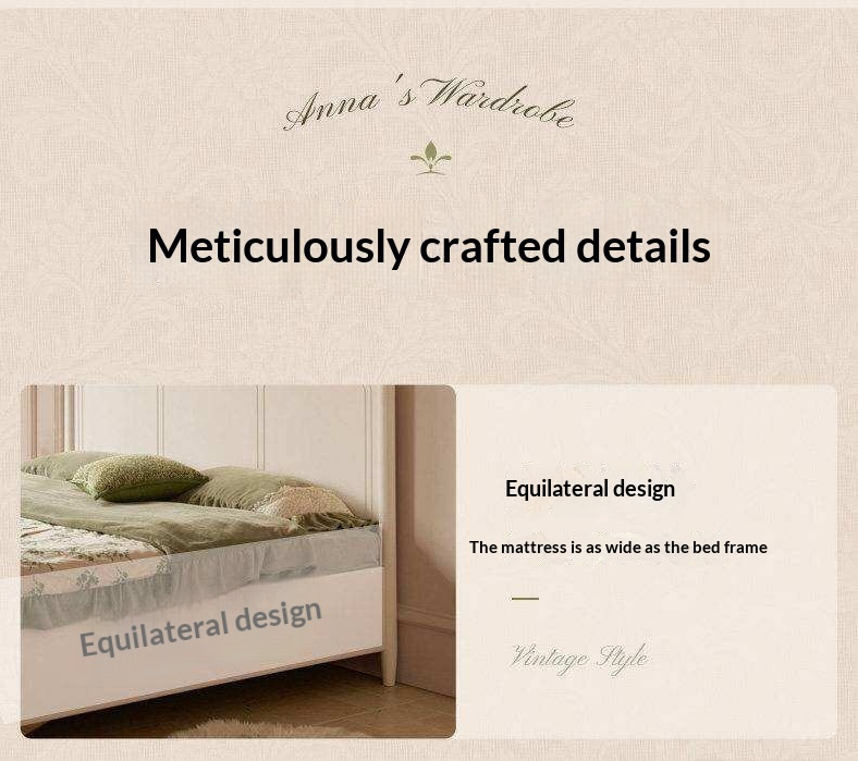 Rubberwood Solid Wood Bed with White Cream Style Large Box Frame