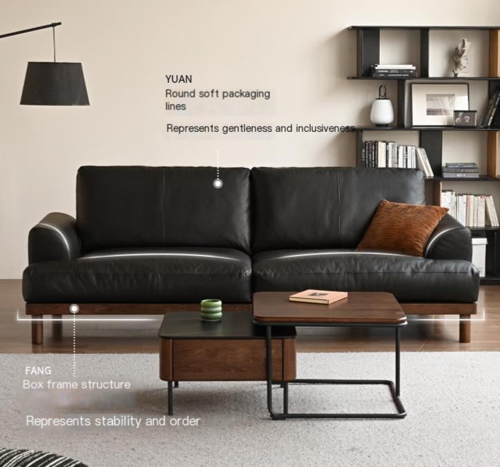 Oak Solid Wood Genuine Leather Sofa