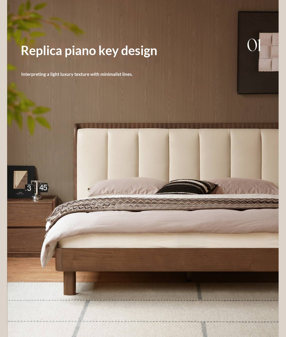 Black Walnut, Golden Sandalwood Solid Wood Genuine Leather Extra Tall Vertical Channel Tufted Platform Bed