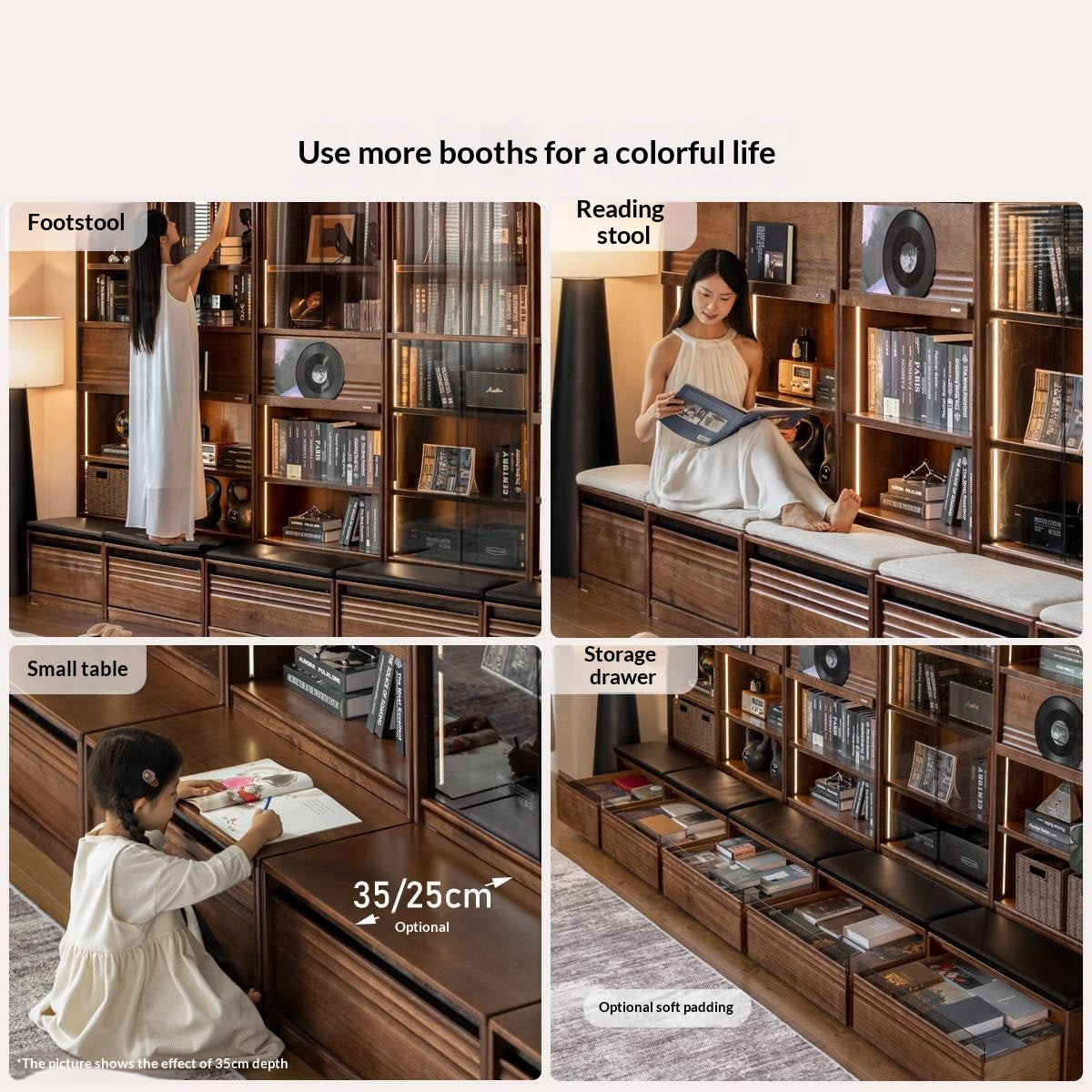 Black Walnut, Ash Solid Wood Combination Bookcase with Floor Display and Luxury Storage