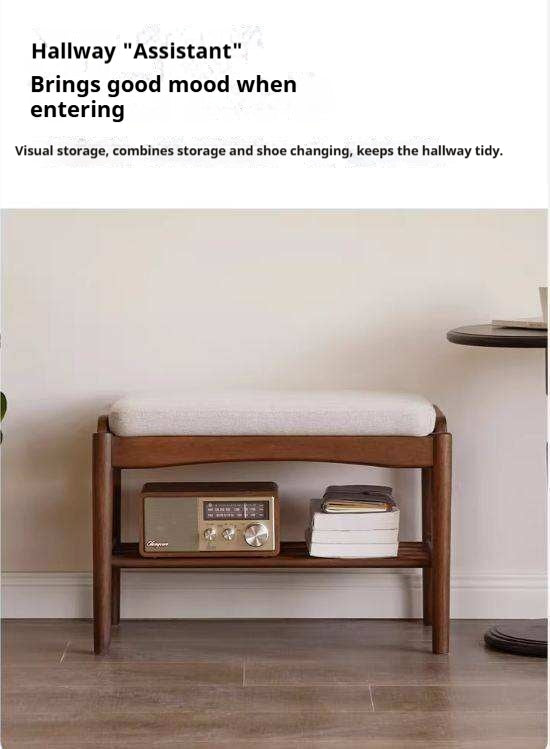 Black Walnut Solid Wood Genuine leather, Fabrics Shoe Changing Stool