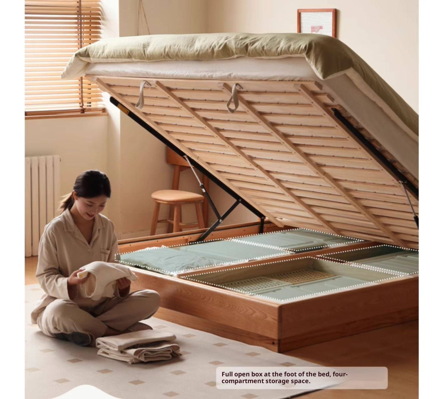 Cherry Solid Wood Night Light Suspended Box Bed