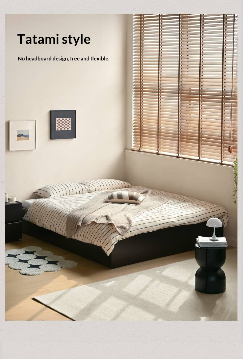 Rubberwood Solid Wood Platform Bed, Headboard-Free Box Bed, Modern Minimalist