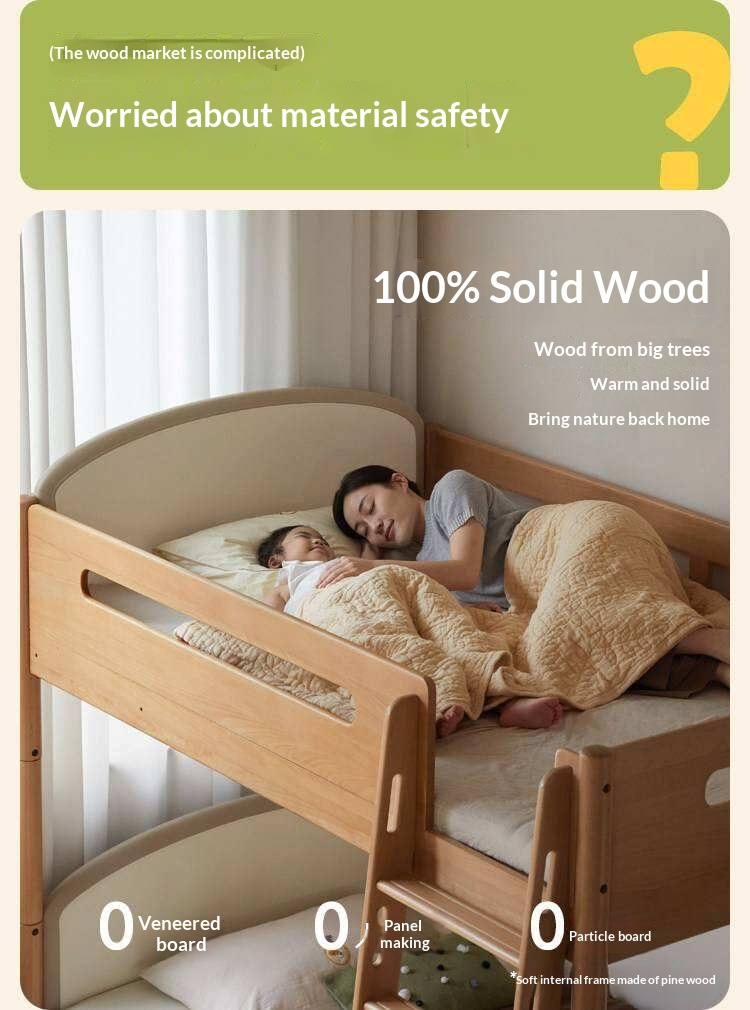 Beech Solid Wood Compact Bunk Bed, Suitable for Adults and Children