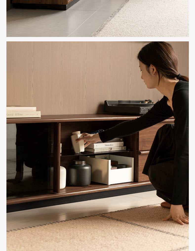 Black Walnut, Oak Solid Wood Italian Light Luxury Floor TV Cabinet.