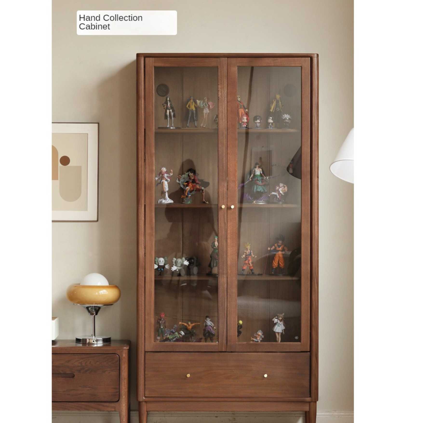 Black Walnut solid wood bookcase with glass door<