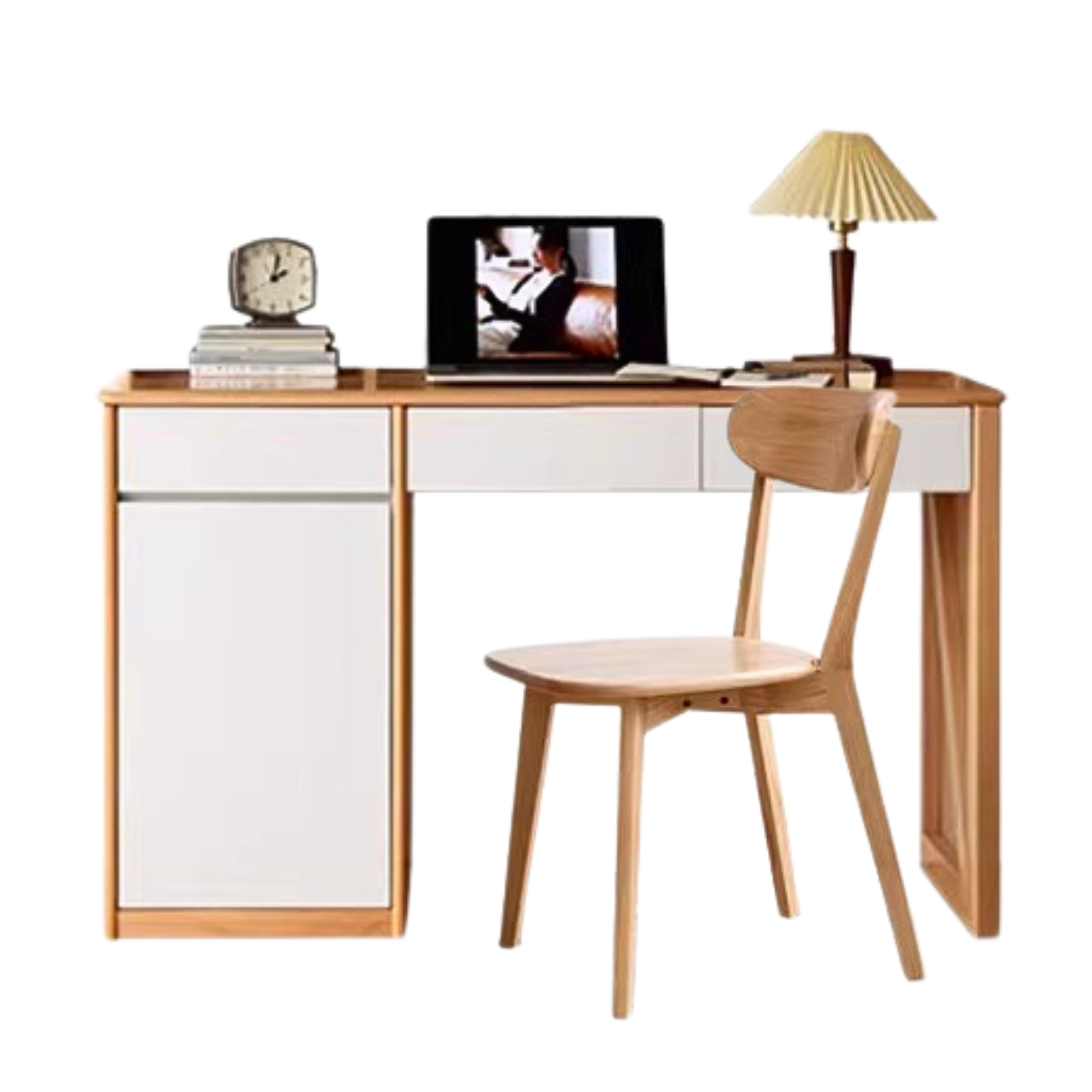 Beech Solid wood desk bookshelf integrated study-