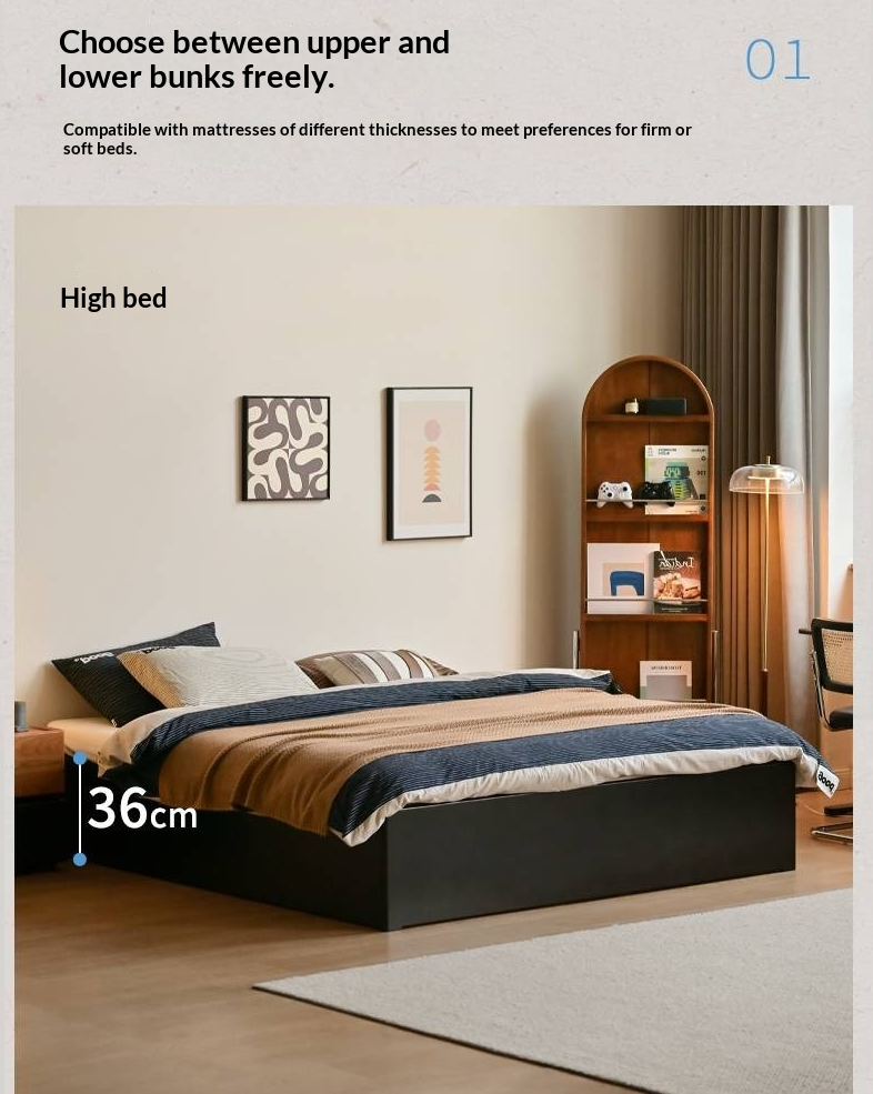 Rubberwood Solid Wood Platform Bed, Headboard-Free Box Bed, Modern Minimalist