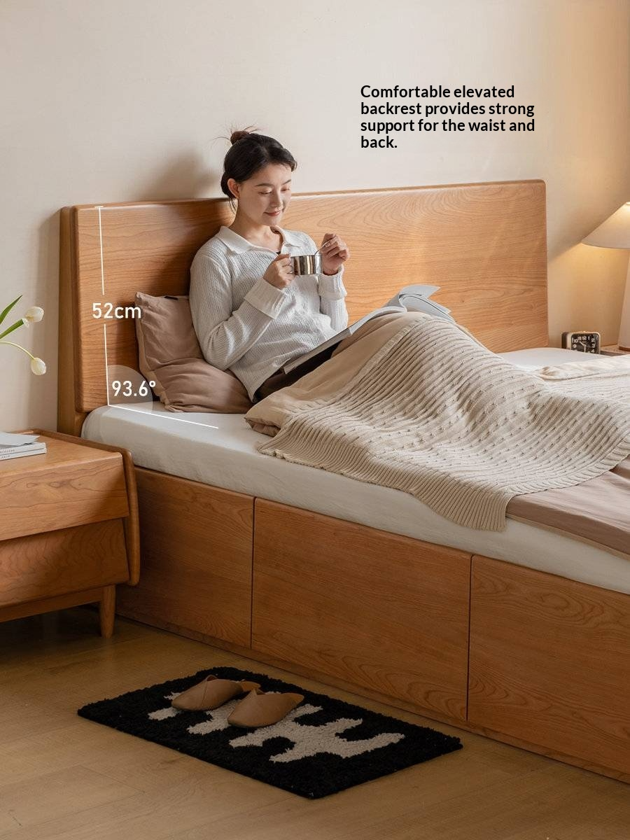 Cherry Solid Wood Storage Bed with Side Storage Drawers