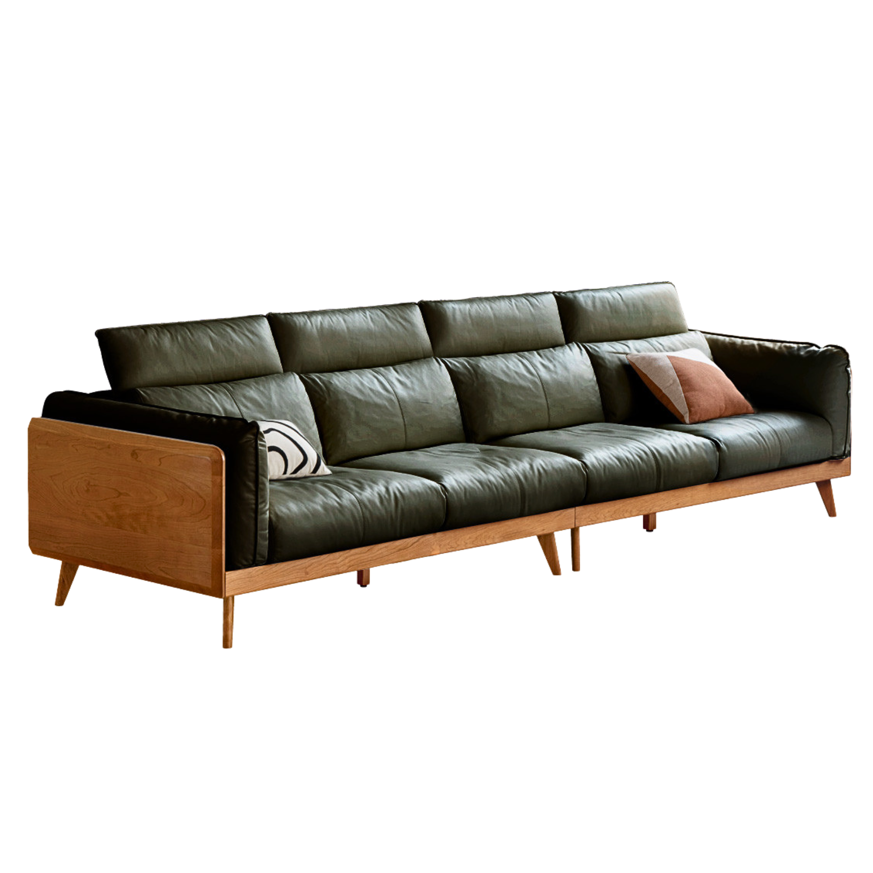 Cherry Wood Black Label  Leather Down Sofa