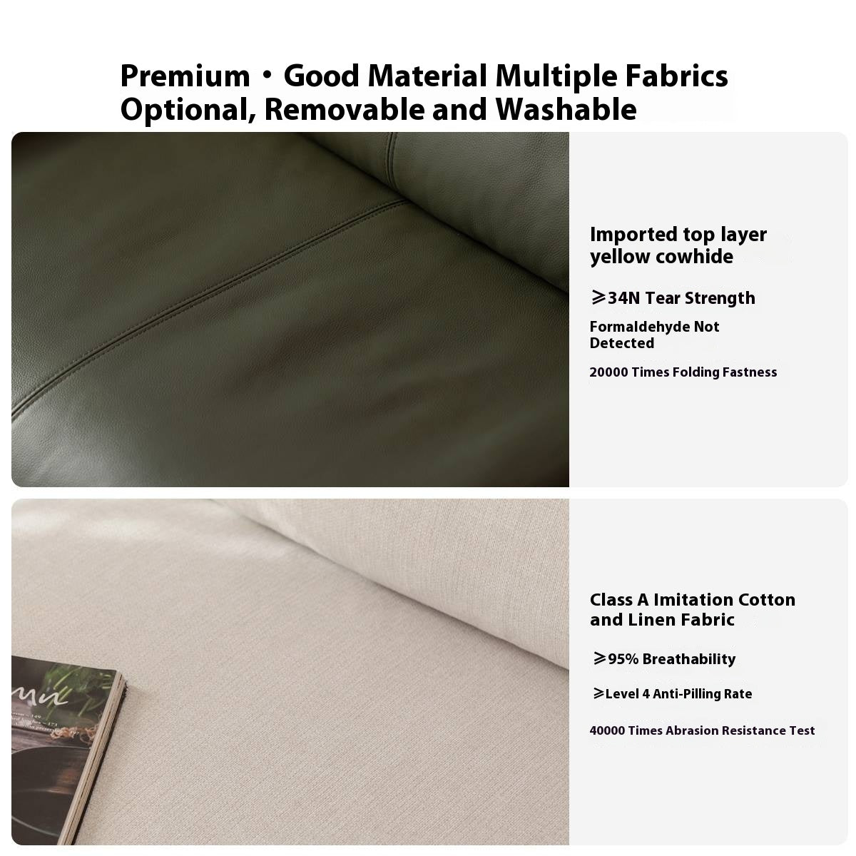 Black Walnut, Oak Solid Wood Sofa Genuine Leather, fabrics