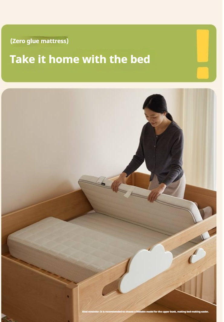 Beech Solid Wood Convertible Bunk Bed with Storage Drawers