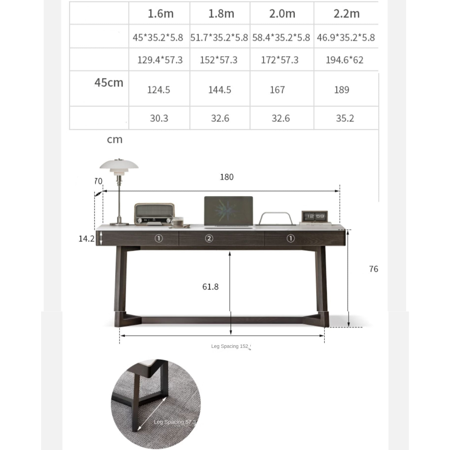 Oak solid wood Office desk slate top  Italian light luxury-