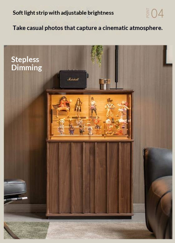 Black Walnut, Oak Solid Wood Side Cabinet with Modern Casual Display Design