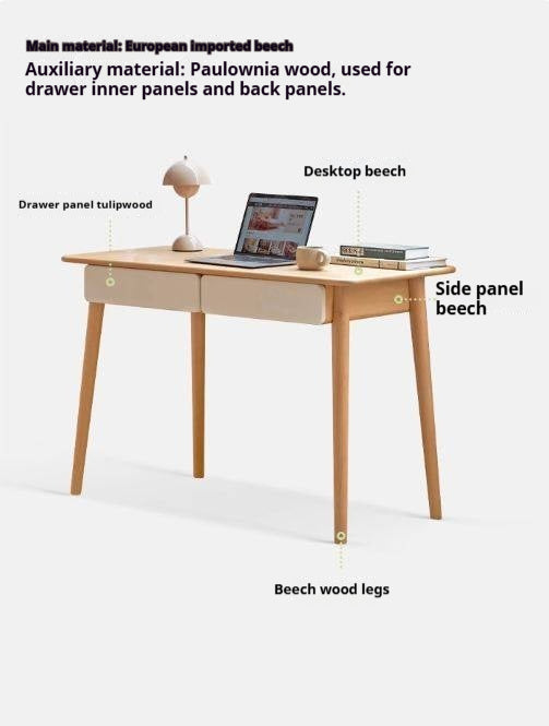 Beech Solid Wood Office Desk With Drawer