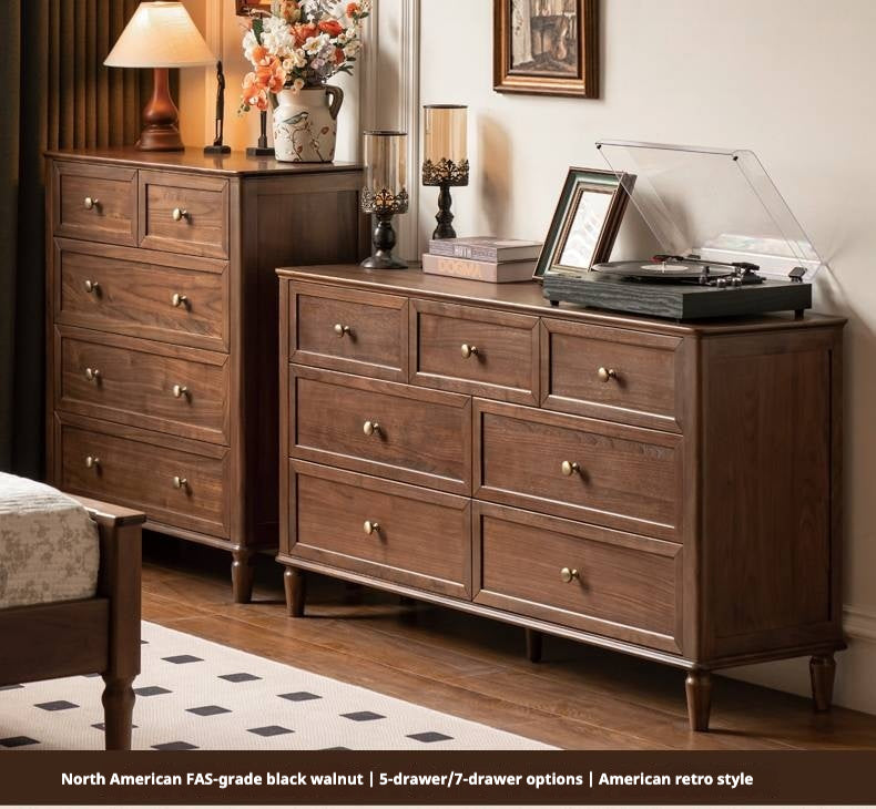 Black Walnut Solid Wood American Retro Chest of Drawers.