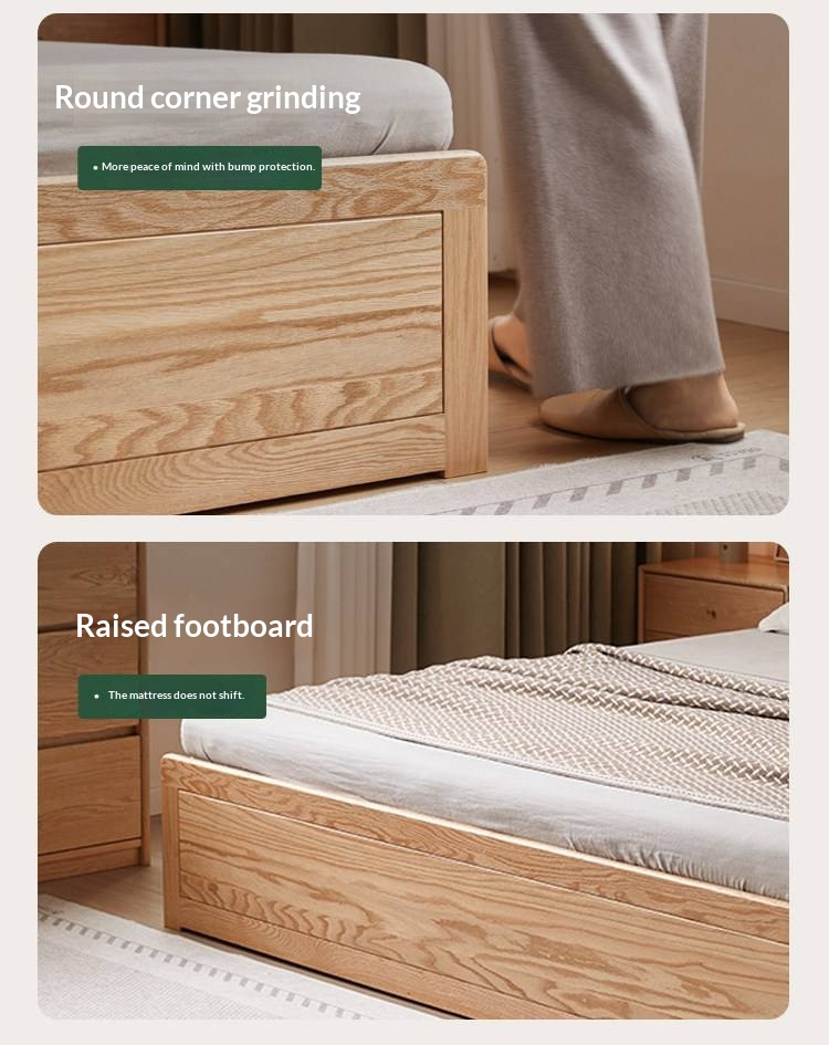 Oak Solid Wood Box Bed Storage Wide backrest, pet-friendly, removable fabric