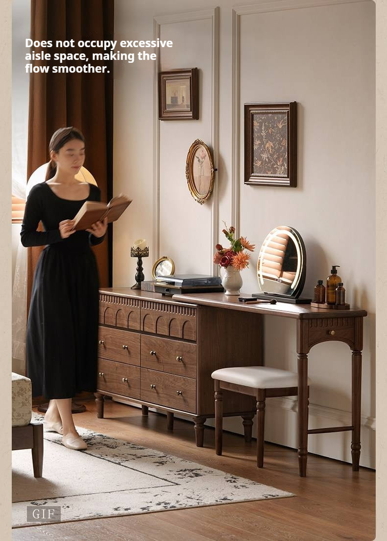 Black Walnut Solid Wood Vanity Table with Extendable Top